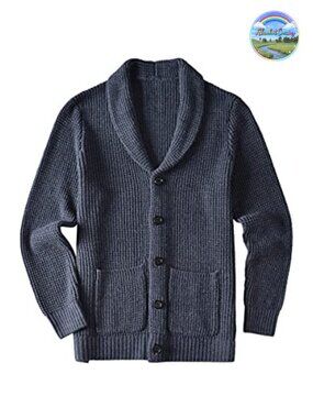 Men's Shawl Collar Cardigan Sweater with Pockets – Wool Blend Knit Button-Up